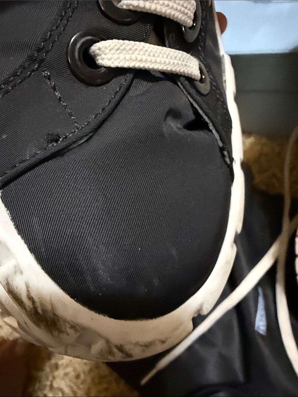 USED  Black Nylon Platform Sneakers with White Soles - Picture 6 of 7